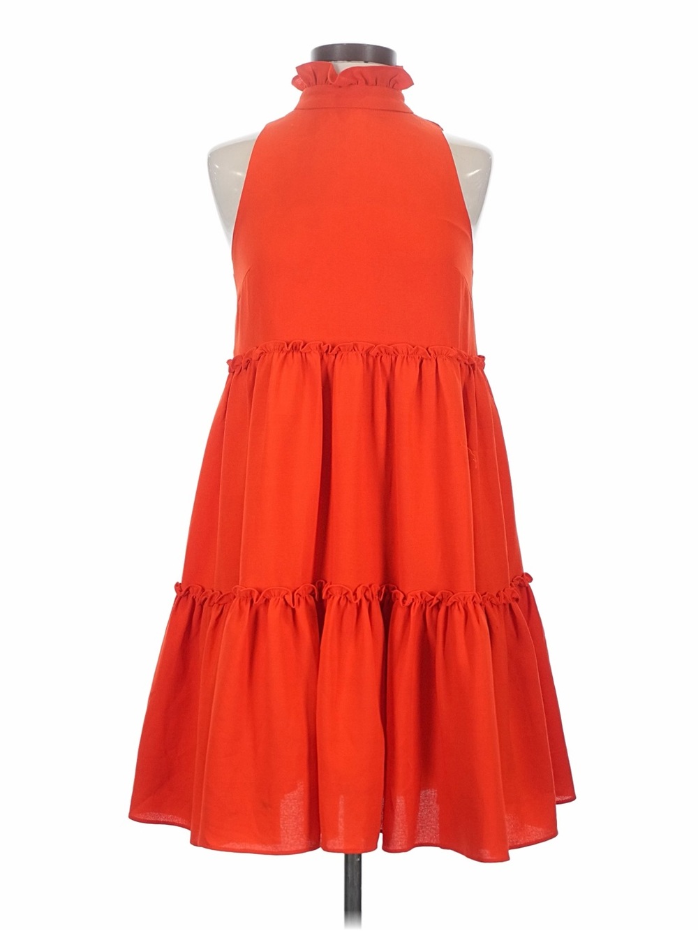 ELLIATT Anthropologie Tiered Ruffle High Neck Mini Swing Dress Coral Size XS